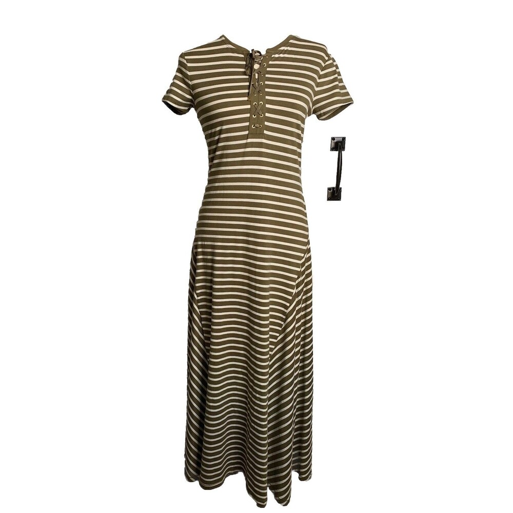 NWT Ralph Lauren Dress Womens Small Maxi Stretch Striped Lace Up Beach Resort